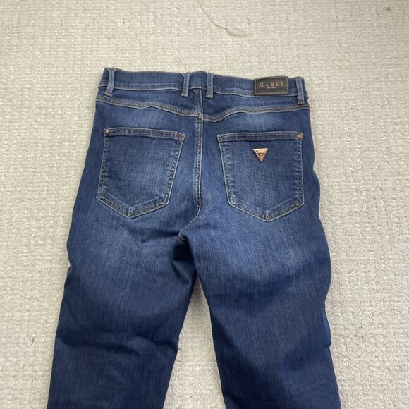 Y2K GUESS 1981 Skinny Jeans Women 29 Dark Wash Blue Pocket Logo Button Fly - Picture 8 of 9
